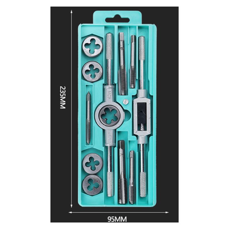 A20F-M3- Thread Self-Tapping Wrench Set Screw Metric Tap And Die Set Hand Tapping Thread Drill Hardware Tools 12 Pieces