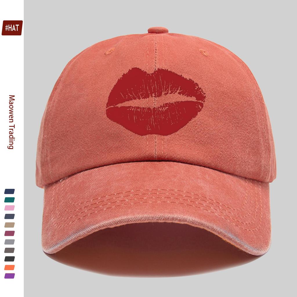 Pc Beautiful Red Lip Print Pattern Baseball Cap Fashionable Decorative Sun Hat for Casual Lovers Trucker Papa Hat Comfortabl