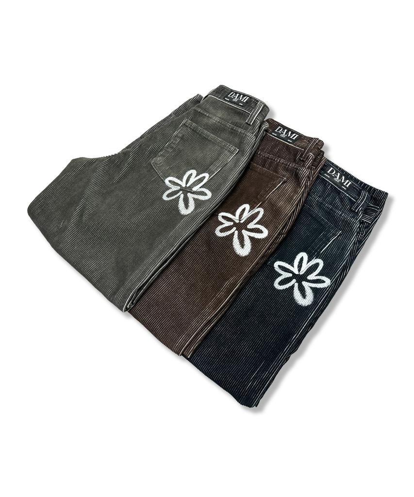 Damiswi Flower Spray Corduroy Balloon Pants_Navy