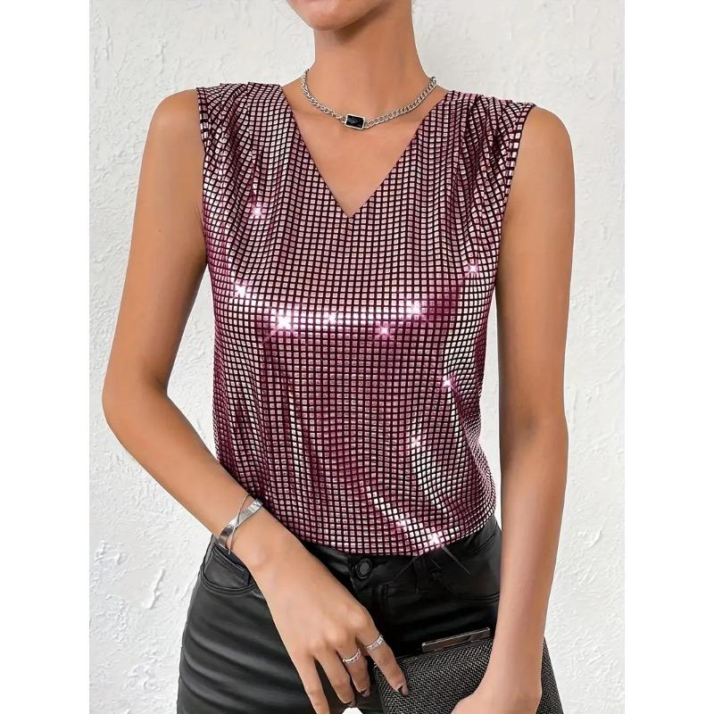 Gilet Estivo da Donna con Scollo a V Senza Maniche Top Sottile a Quadri
