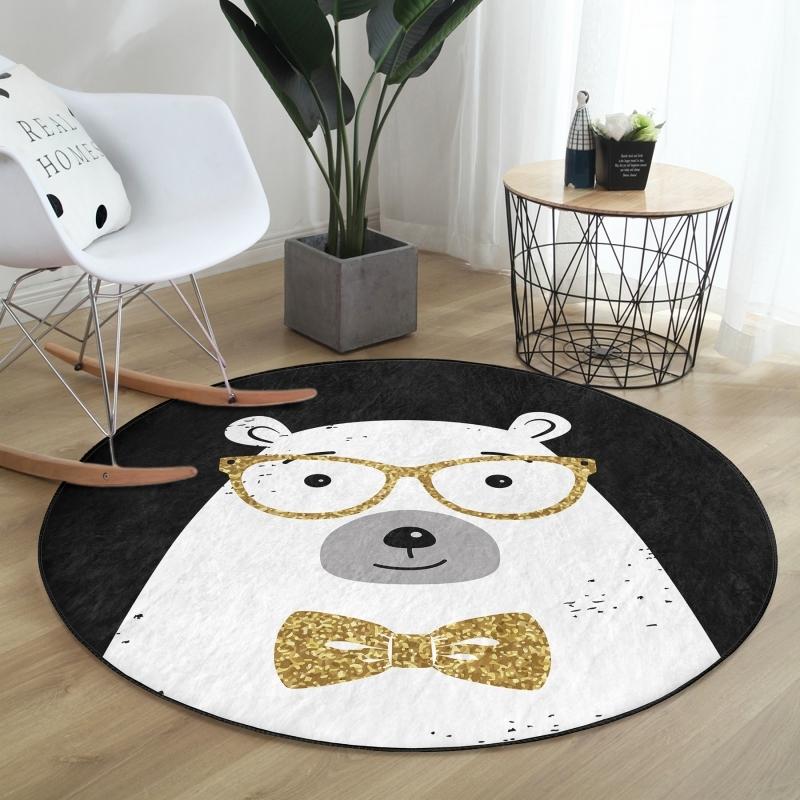 

Золотой подробный милый плюшевый мишка с цифровой печатью современный цветной детский и подростковый номер моющийся нескользящий круглый ковер на черном фоне