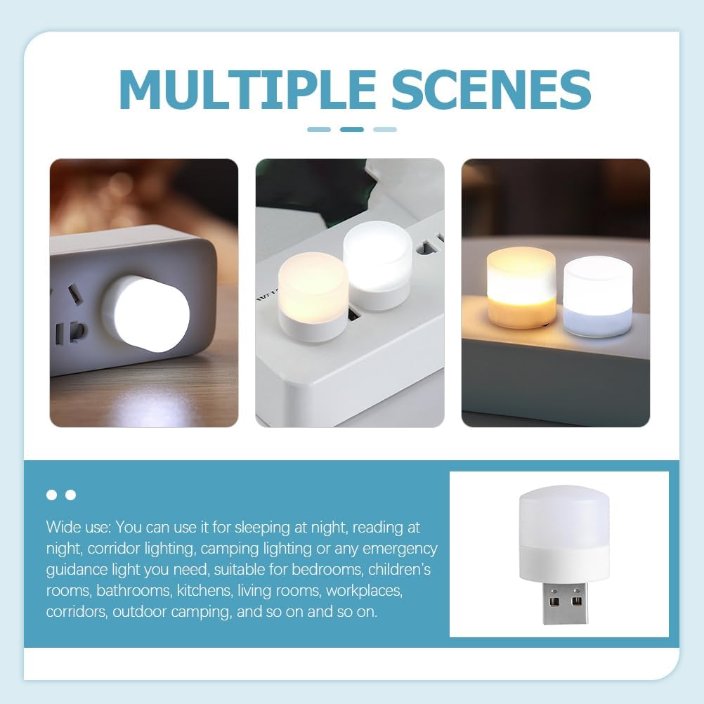 Mini Led Usb Night Light Simple Sleeping Night Light Miniature Plug In Night Light Usb Light Bulb For Bedroom,Bathroom,Kitchen(5 Warm + 5 White )