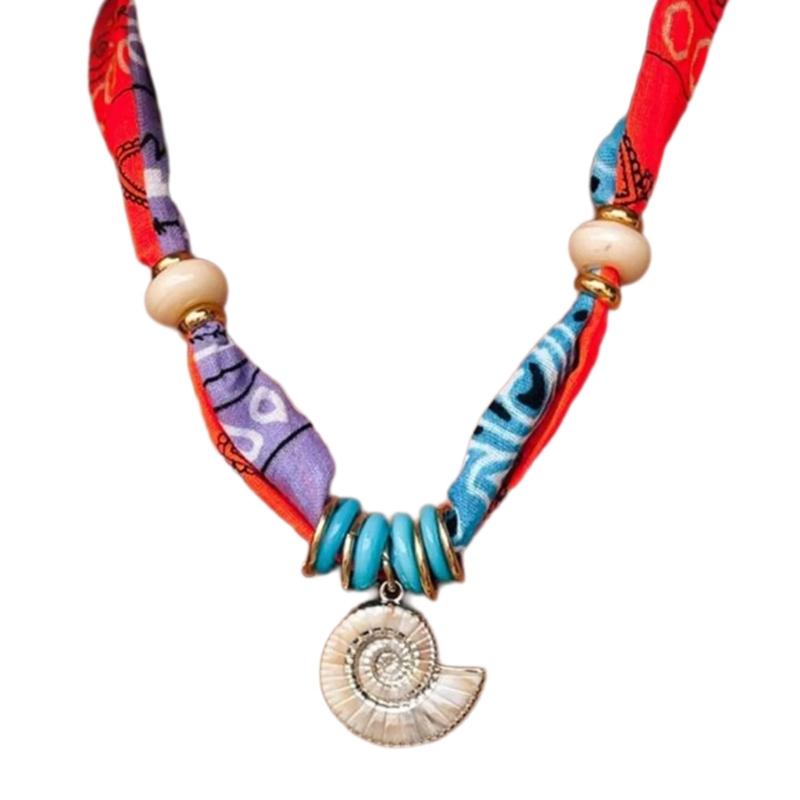 Ocean Inspired Handmade Fabric Beaded Shell Pendant Necklace Adjustable Length Lightweight For Daily Wear Gift 1