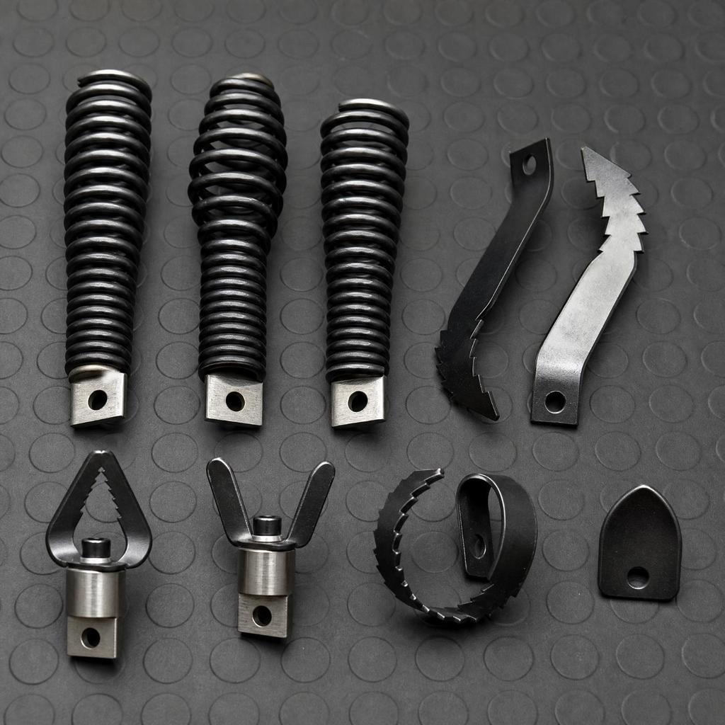 Drain-Cleaning Machine Attachment with Coiled Spring Shaft Compact Drain Pipe