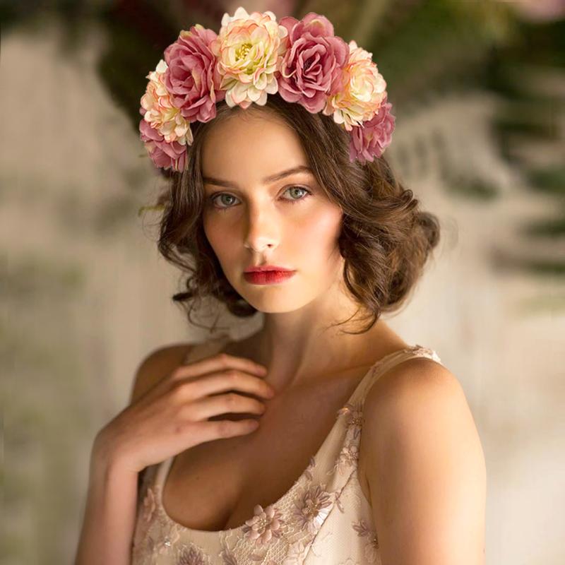 Floral Headband For Women Girls Artificial Bohemian Flower Crown Fashion Hair Accessory For Wedding Festival Party