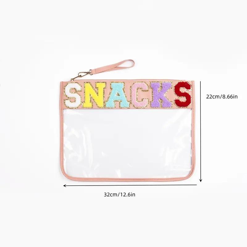 1Pc PVC Large Capacity Storage Bag Clear Cosmetic Pouch Snack Letter Travel Makeup Bag for Women Girls Clear Flat Pouch