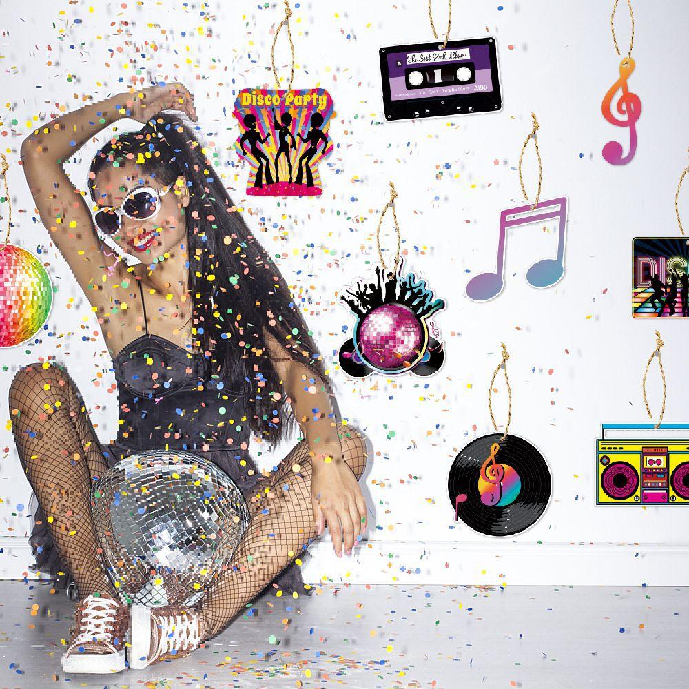 18Pcs Disco Themed Party Hanging Swirls 70s 80s 90s Musical Note Spiral Dancing Birthday Party Spiral Ceiling Decoration