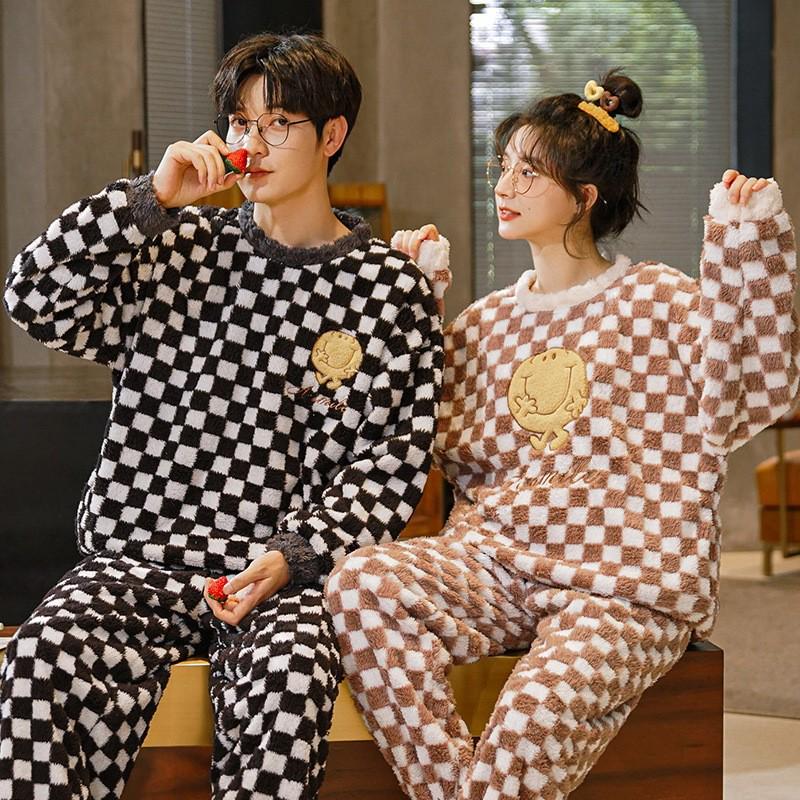 Pánské a dámské silné pyžamo z korálového fleecu: Hřejivá sametová flanelová zimní souprava