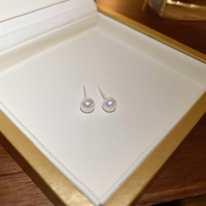 Silver needle French retro simple pearl earrings commuter stud earrings temperament earrings women