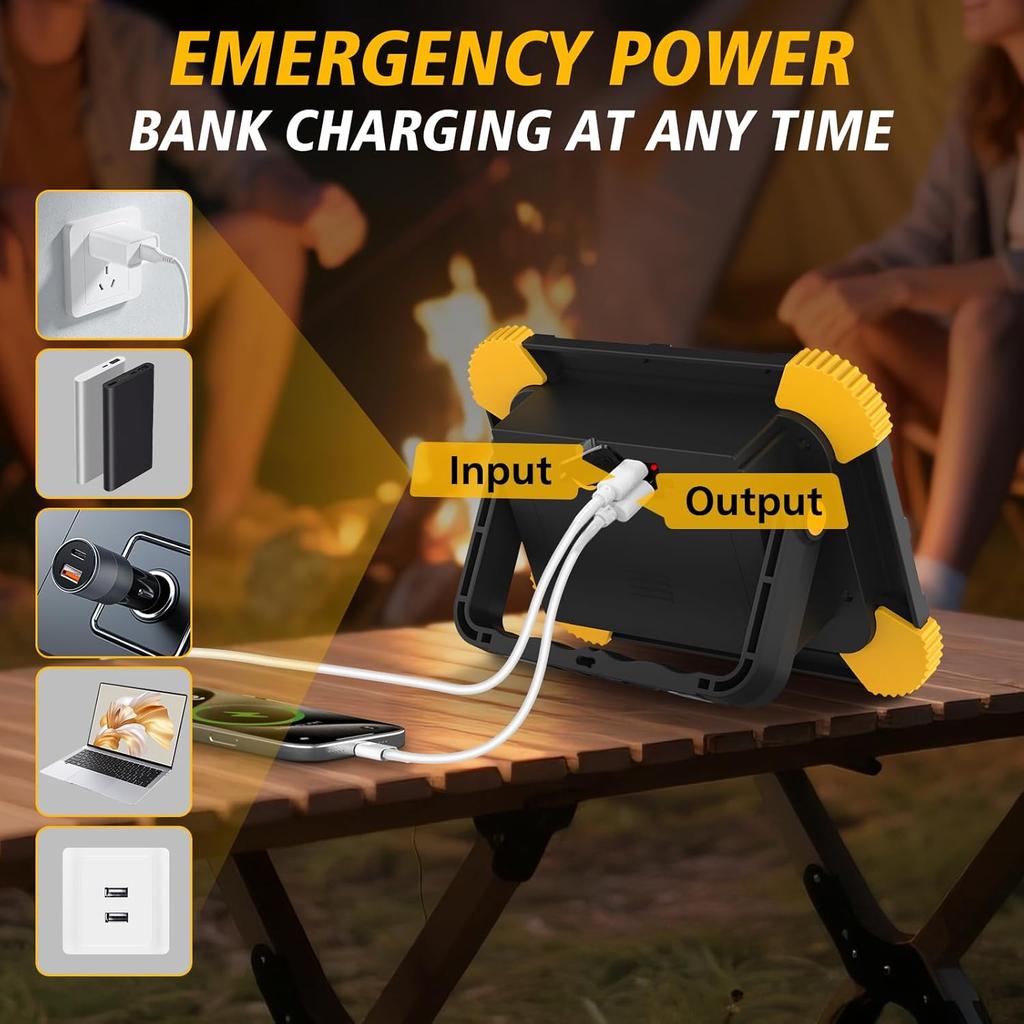 LED Work Spotlight 5 Mode Portable Construction Flood Light Rechargeable Camping Lamp for Site Garage Workshop Fishing Emergency