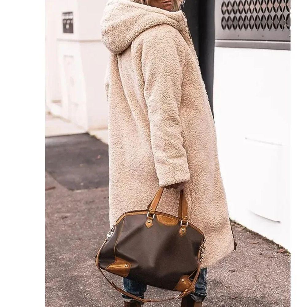 Winter Kapuzen-Steppjacke für Damen Einfarbig Wendbar Langärmlig Dicke Jacke Warm Modisch Langer Oberbekleidung Lässige Pufferjacken