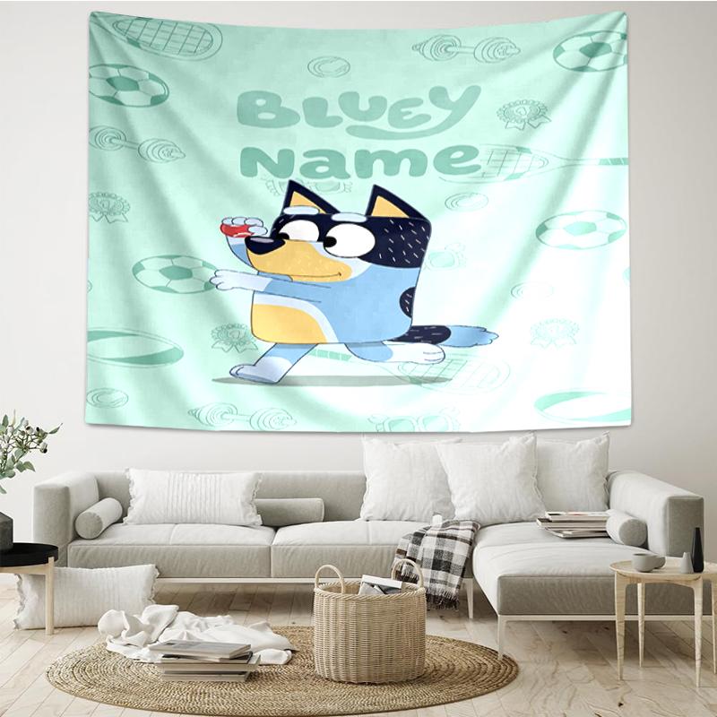 Custom Name Bluey Print Tapestry, Backdrop, Easy Setup, Ideal for Bedroom, Office & Living Room, with Aesthetic Wall Hanging Decor.