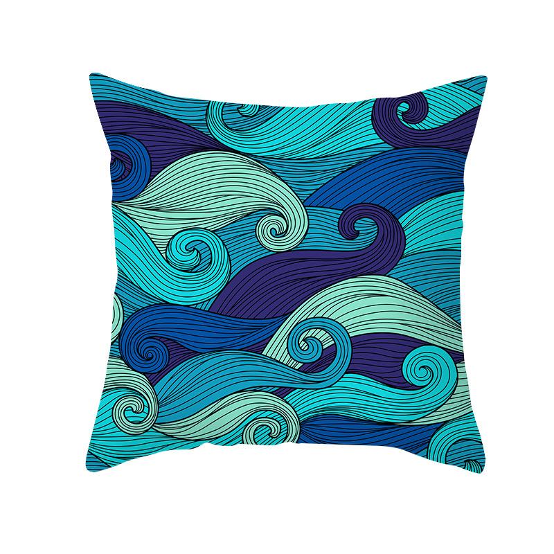 Simple Nordic Style Pillowcase Blue Wave Dolphin Office Sofa Printed Cushion Pillowcase Home