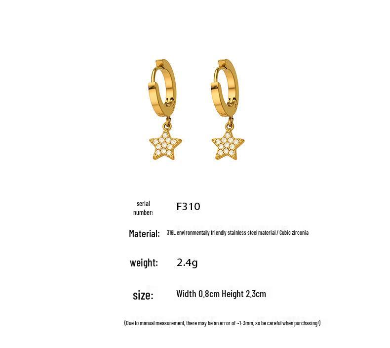 18K Gold-Plated Star Pendant Zircon Earrings for Women - European & American Style