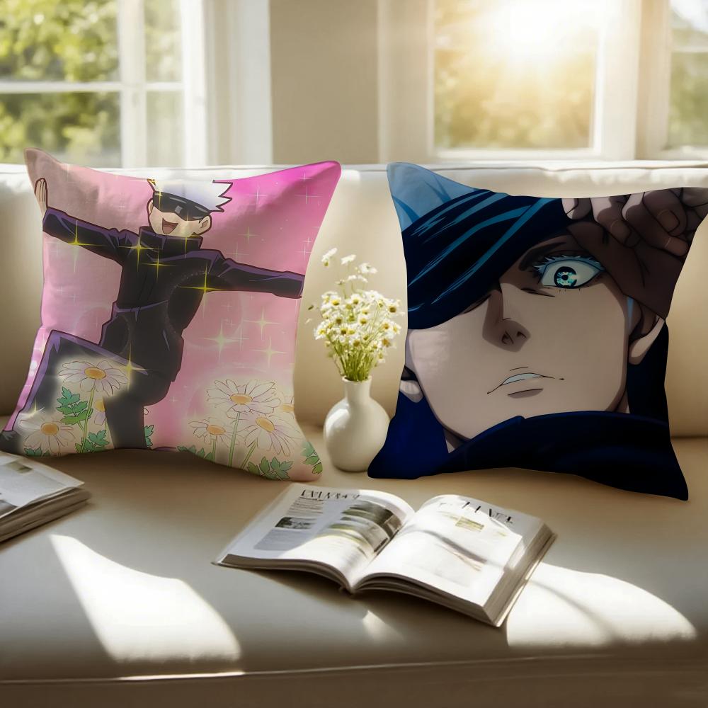 JJujutsu Kaisen GGojo Satoru Cushion Cover Pillowcase Antidustmite Invisible Zipper Short Plush Sofa Cushion
