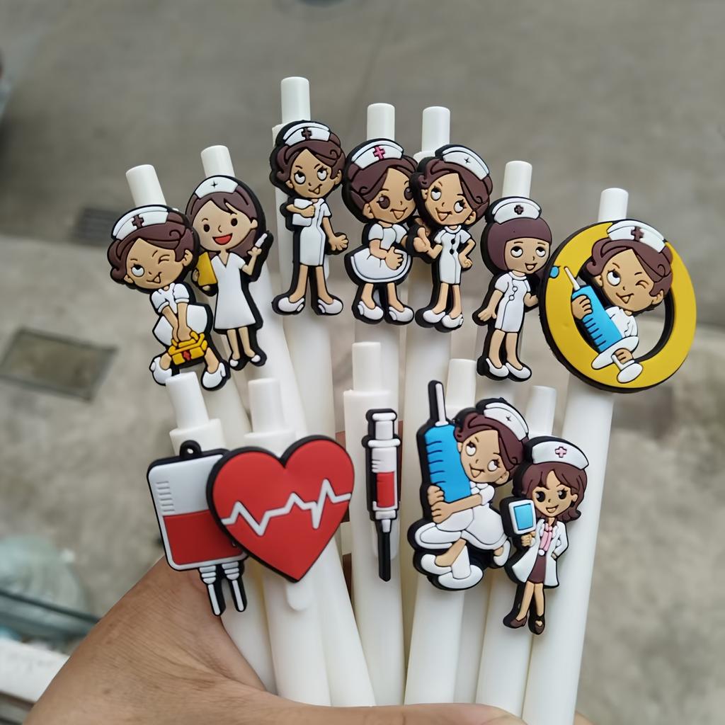 8pcs Nurse-Themed Ballpoint Pens with Cute Cartoon Nurse & Medical Icons - Durable Plastic Pens for, Office