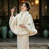 Winter Solid Color Knit Cape Shawl With Fur Trim Warm Cheongsam Outerwear Women