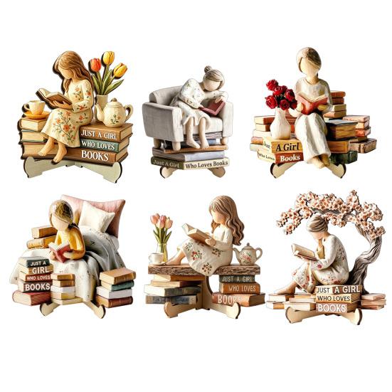 Scultura Decorativa Minimalista per Scaffale, Statuetta in Legno di Ragazza che Legge, Statua Stabile in Stile Pastorale, Statuetta da Scrivania per Decorazione di Librerie, Guarigione Artistica