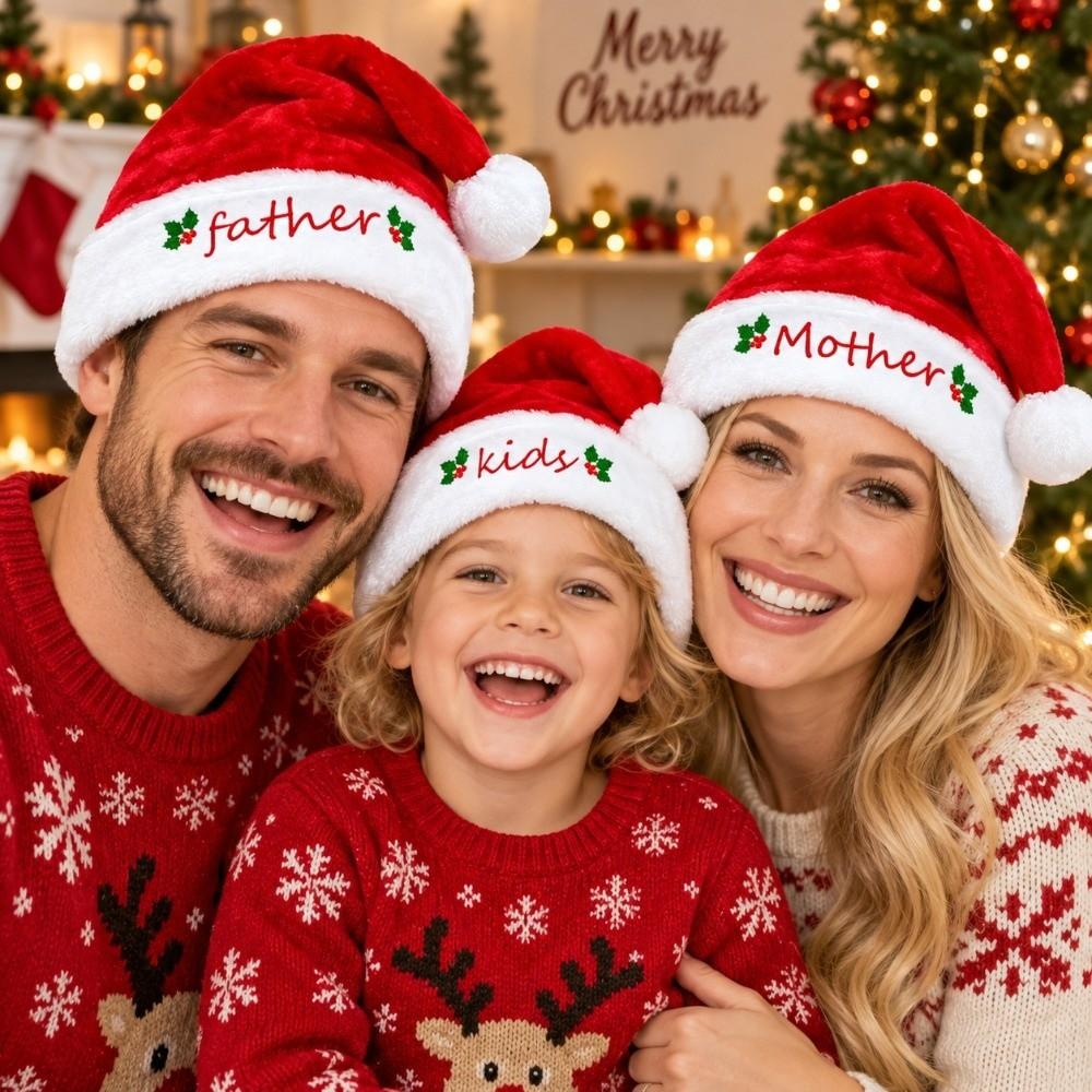 Mother Father Kids Family Matching Santa Hat Embroidered Plush Santa Cap  Xmas Party Gift