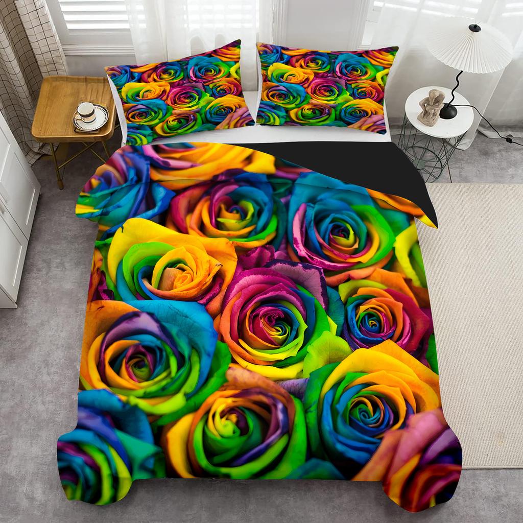 Comforter Colorful Rose 3D Printed Luxury Home Textiles Modern Art Style Soft Comfortable Bedding Set