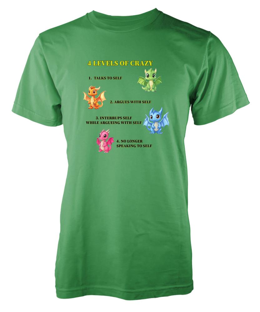 

Custom Funny T-Shirt, 4 Level Of Crazy, Personalised Adult Dragon Tee Free Post L