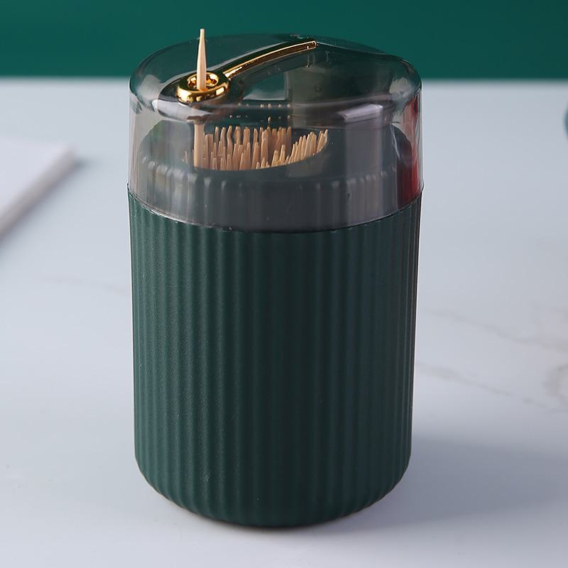 Luxury Style Automatic Pop-up Toothpick Holder for Home Living Room, Round Push-Type Storage Jar, Creative Design.