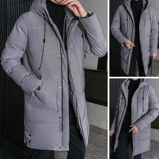 Men Cotton Coat Hooded Drawstring Long Sleeve Full Zipper Closure Cotton Jacket