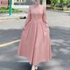 Women Casual Round Neck Solid Color Long Sleeve Spring Dress