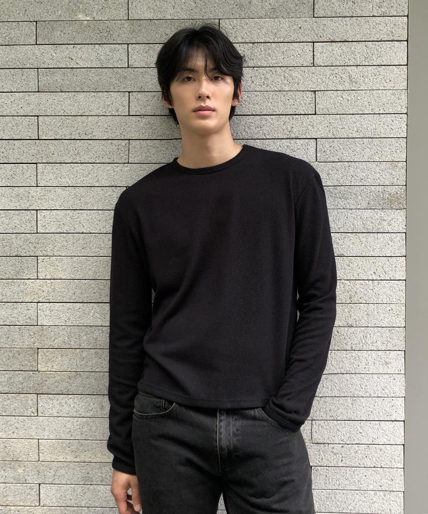 THEY Semi-Crop Ribbed Long Sleeve Round T-Shirt_5 Color
