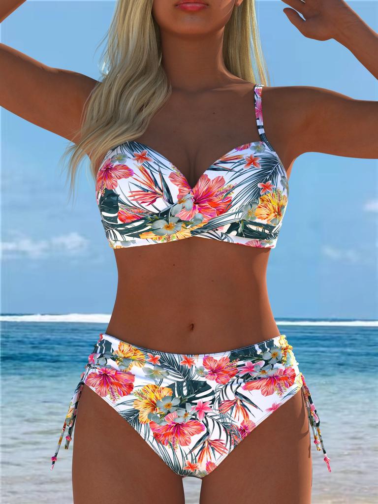 1011 Europäischer und amerikanischer Druck geteilter zweiteiliger Badeanzug Bikini Blumen-Serie sexy Strand