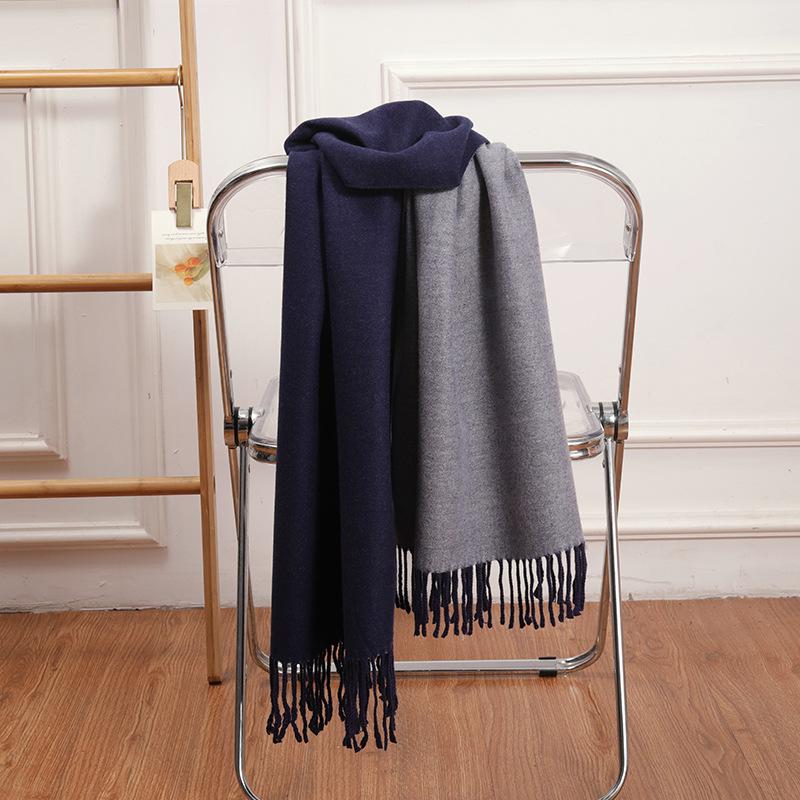 Double-Sided Women's Wool and Cashmere Scarf - Warm, Thickened Shawl for Autumn/Winter