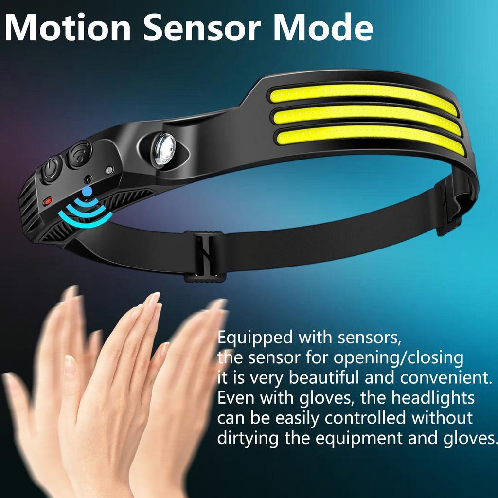 Wave Sensor Cob Silicone Headlight Outdoor Riding Light USB Charging Head-Mounted Running Light LED Strong Light Searchlight