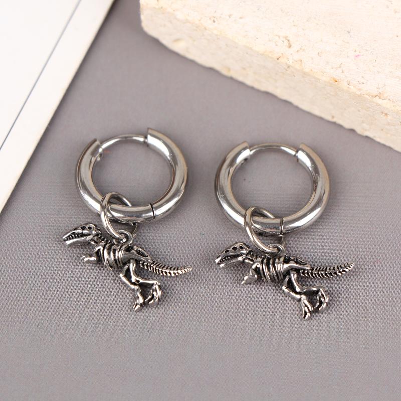 Punk Dinosaur Hoop Earring For Men Tyrannosaurus Rex Skeleton Earrings Stainless Steel Dinosaur Enthusiast Jewelry Gift