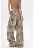 Men's Retro Camo Embroidered Straight-Leg Jeans - High-Design Streetwear, Floor-Length Wide-Leg Pants