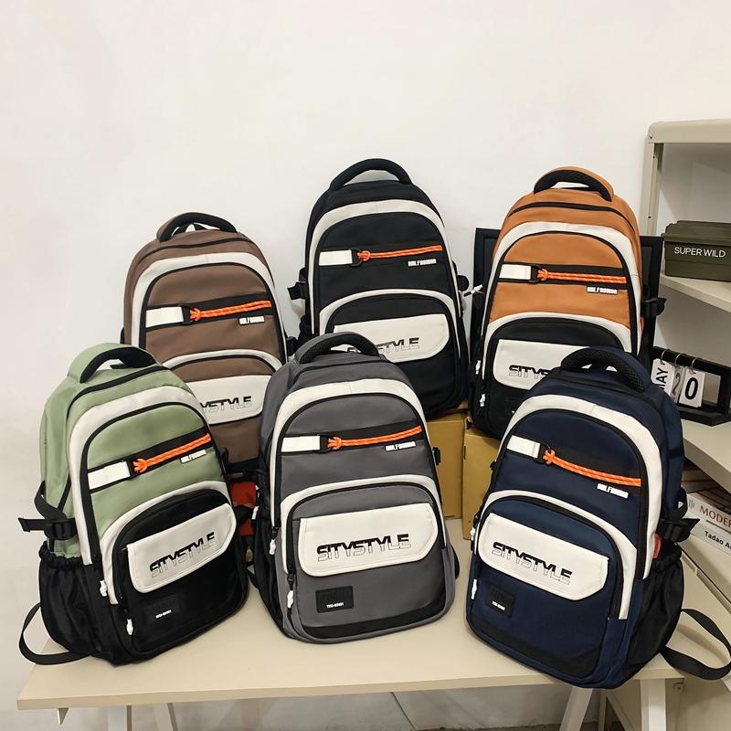 Großer, leichter Schulranzen für Mittelschüler mit großem Fassungsvermögen und Farbblock-Design für Herren