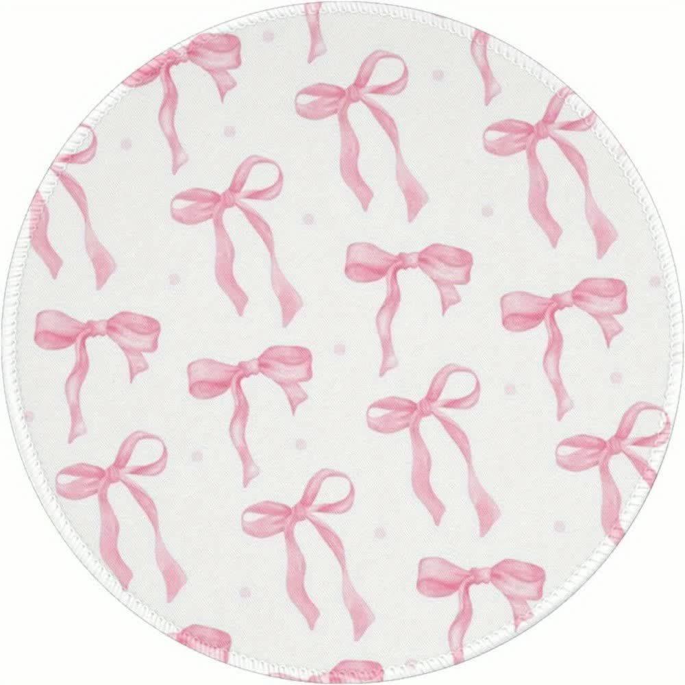 Pink Bow Round Mouse Pad Non-Slip Rubber Washable Office Gadgets Desk Accessory Mouse Mat Computer Table Table Cushion Desk Pad
