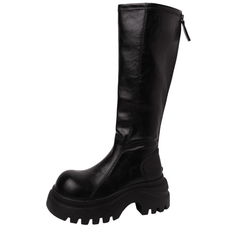 Autumn and winter retro versatile fashion boots round head thick sole heightening sleeve boots women's fashion thin boots