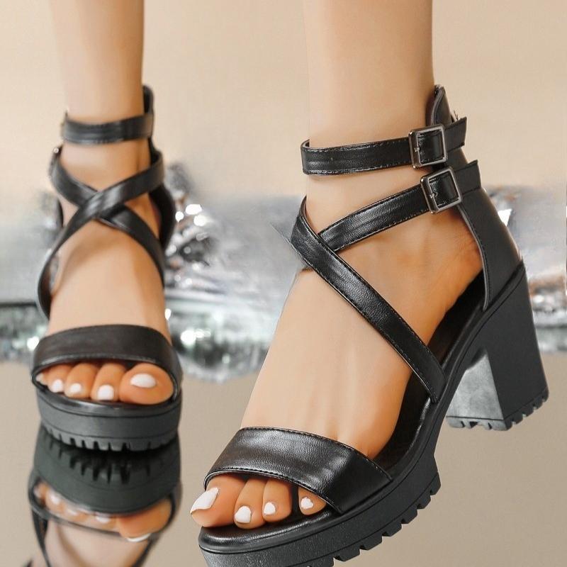 Fashion Hot selling Women's Sandals Genuine Leather Platform Sandal 2025 Thick Sole High Heels Ladies Sandal Summer Women Shoes