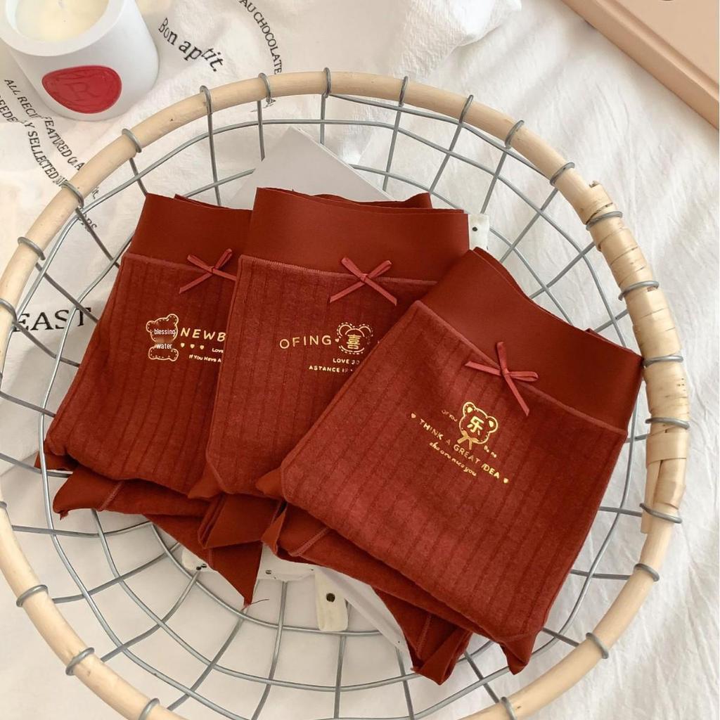 A116 Benmingnian Women's Mid-Waist Red Panties - Sweet Girl Style for 2025 Weddings and Festivities