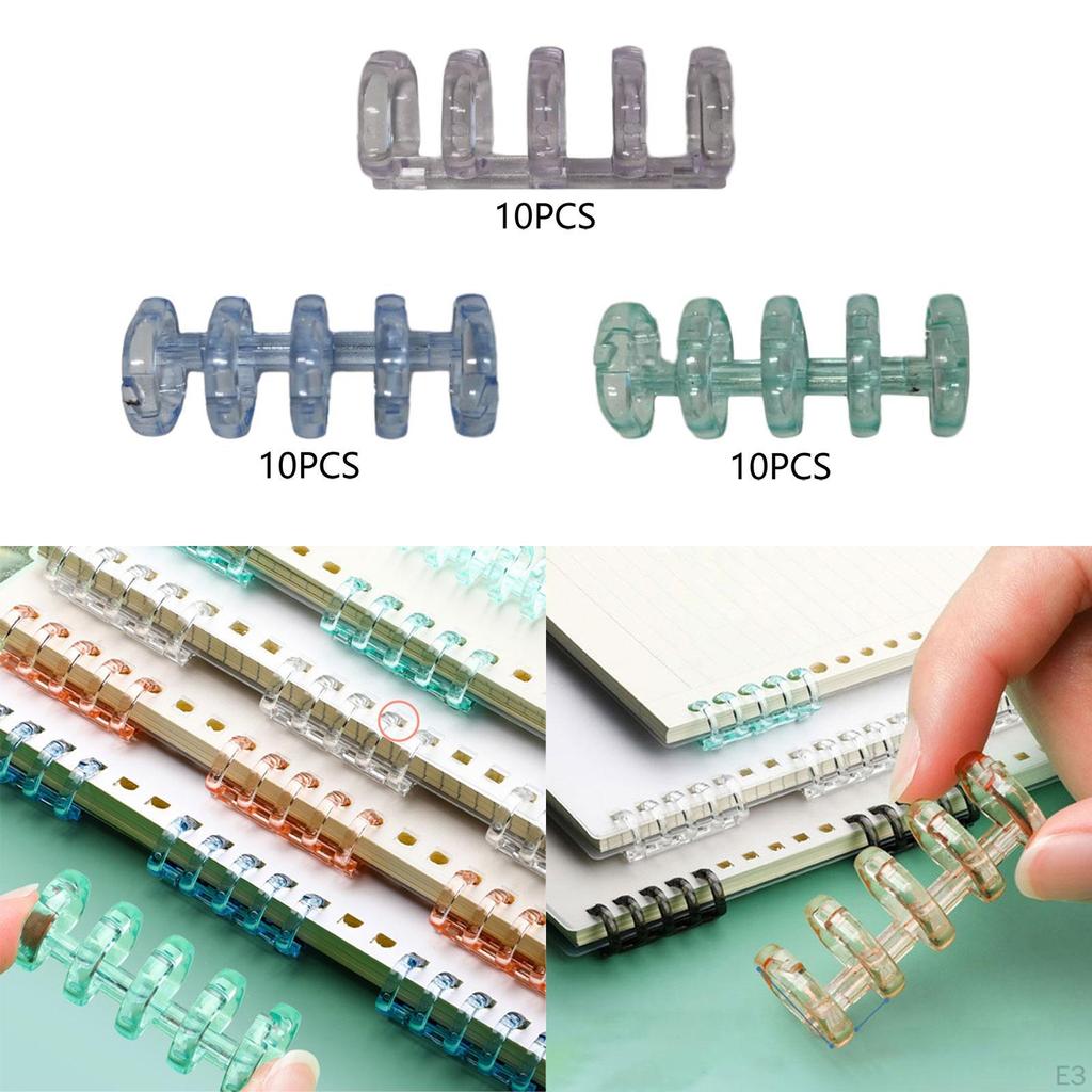 10Pcs 5 Rings Loose Leaf Binder Holes Book Rings, Removable Binding for