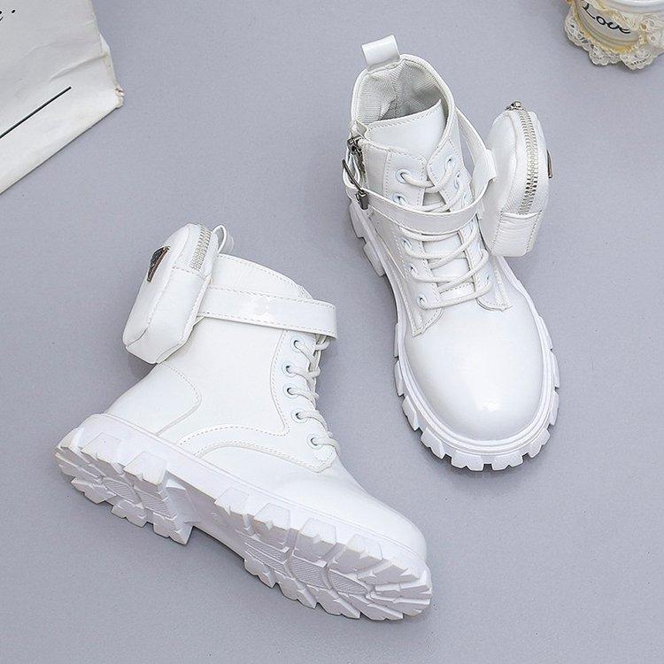Boys And Girls Side Zipper Round Head Pocket Bag Fashion Boots Flat Bottom Short Casual Martin Boots Parent-Child