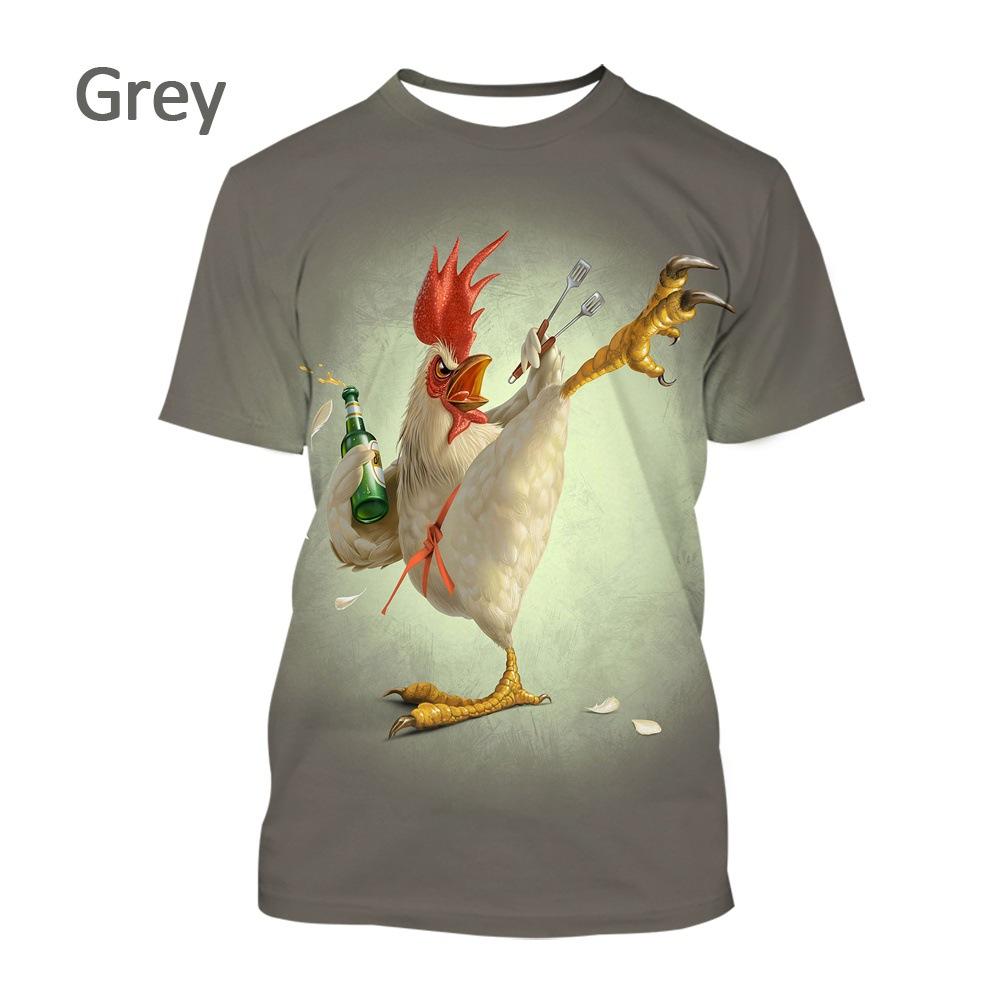 Chicken 3D Printed Short Sleeved T-shirt Summer Breathable Polyester Simple Round Neck Top