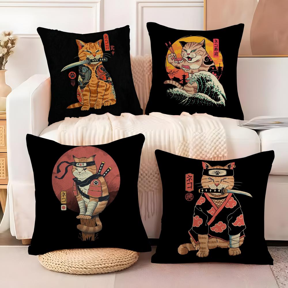 Japanese Style Cat Cushion Cover Soft Plush Fabric DoubleSided Printed Sofa Cushion Cover for All Seasons Home Decor Gift