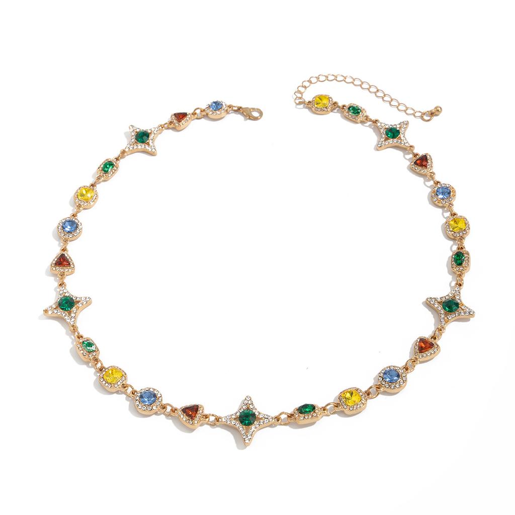 Vintage Colorful Gemstone Necklace for Men Trendy Light Luxury High-end Clavicle Chain Hip-hop Bracelet Men's Jewelry
