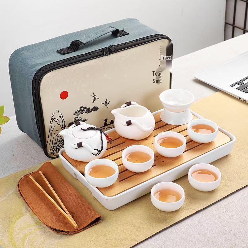 Tuopai White Porcelain Travel Tea Set (10-Piece)