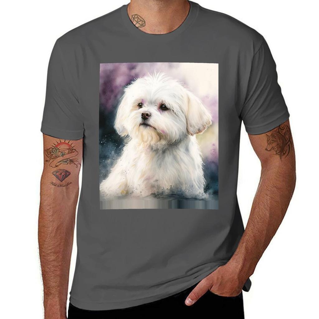 Maltese Watercolor Illustration T-Shirt Comfortable Work Wear Tee