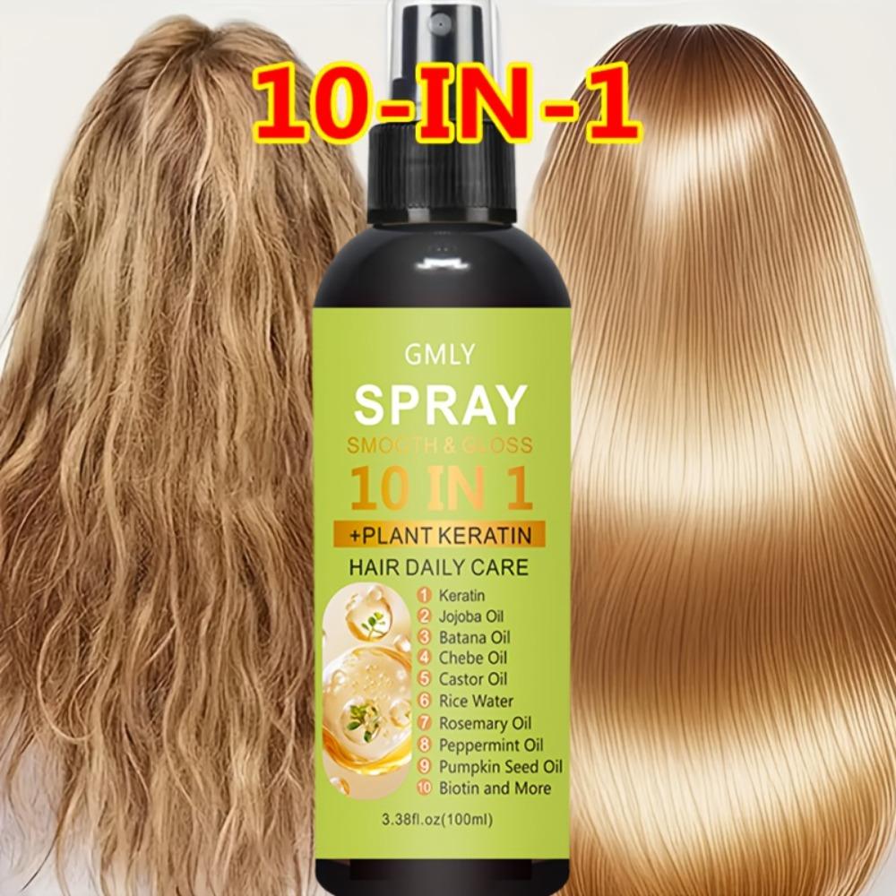 10-In-1 Leave-In Hair Care Spray, Salon-Grade Heat Protection Formula with Argan Oil, Keratin, And Coconut Oil, Delivers Tenfold Hair Care Benefits,
