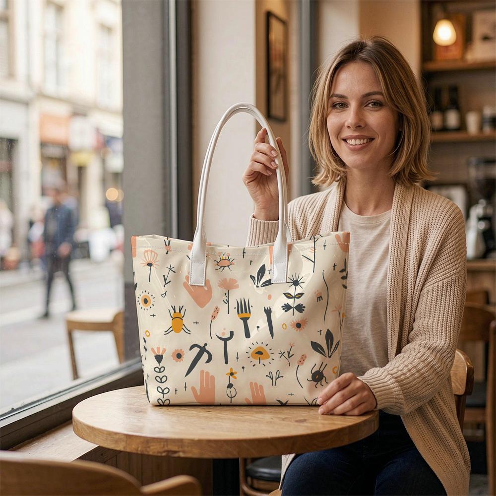 Cute Doodle Print Tote Bag Fashion Casual Lightweight Large Capacity Daily Outdoor Shoulder Bag for Women