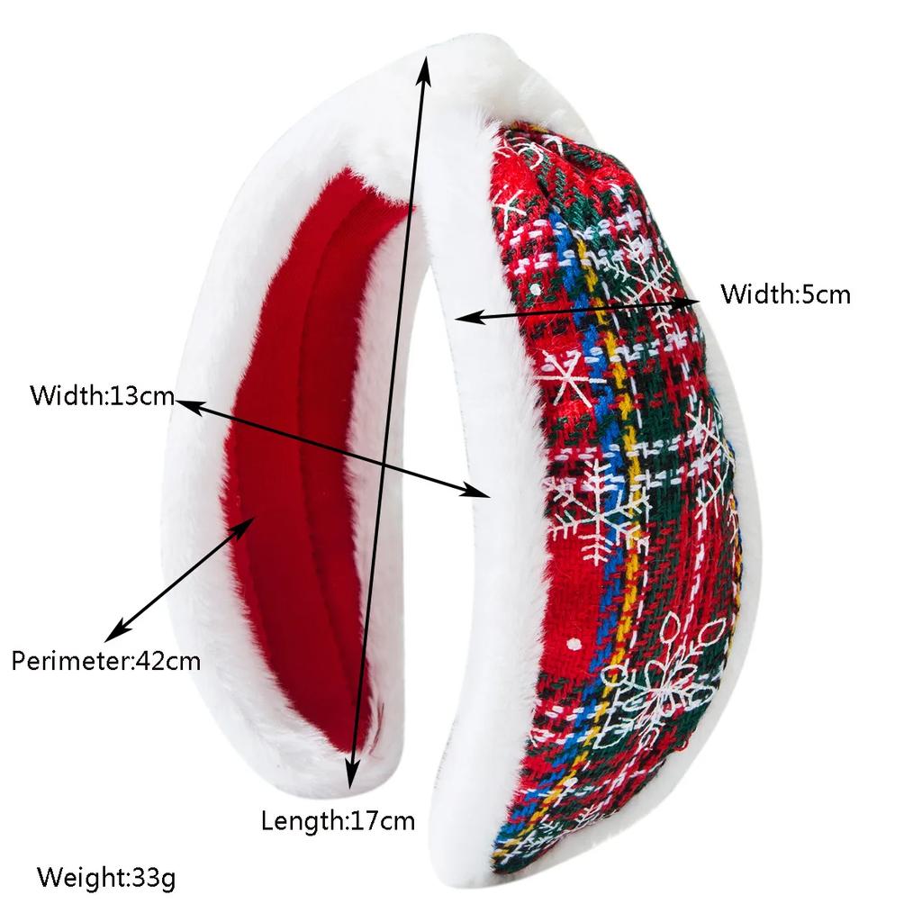 New Christmas Autumn and Winter Xiaoxiangfeng Printed Fabric Plush Hemming Festive Headband
