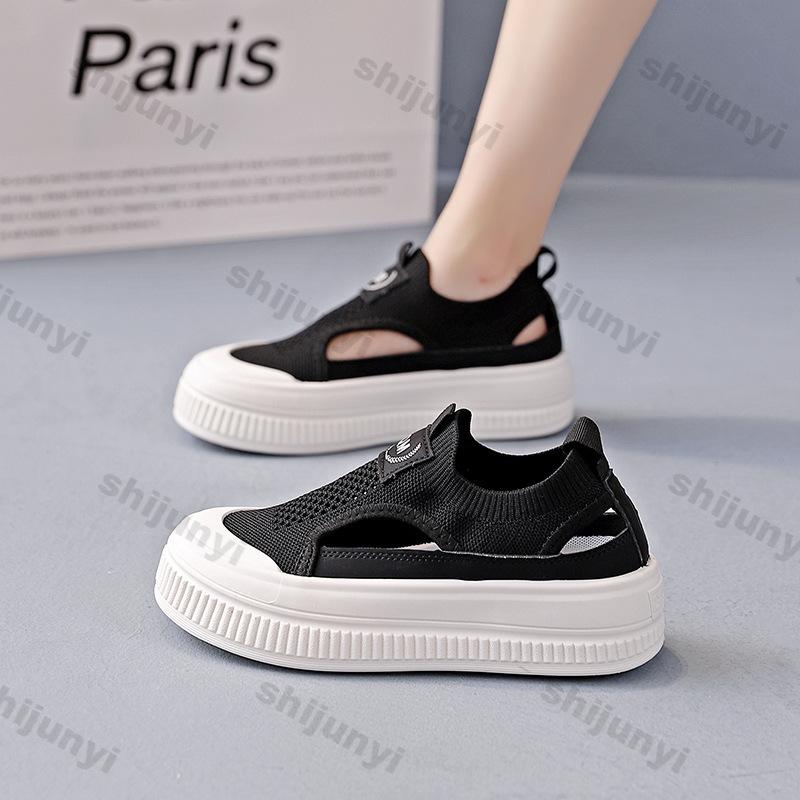 Women's Sneakers 2025 Summer New Breathable Mesh Fly Weave Flats Height Increase Comfortable Fashion Non Slip Outdoor Sandals